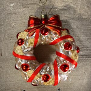 kerstornament kerstkrans wit met rood